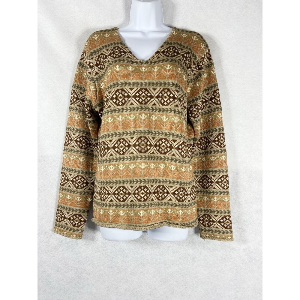 Vintage Lauren Ralph Lauren Sweater Women's Large Brown Heavy Knit Fair Isle